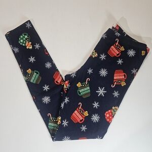 SO Christmas‎ Leggings Womens Medium Navy Blue Gingerbread Man Snowflake Print